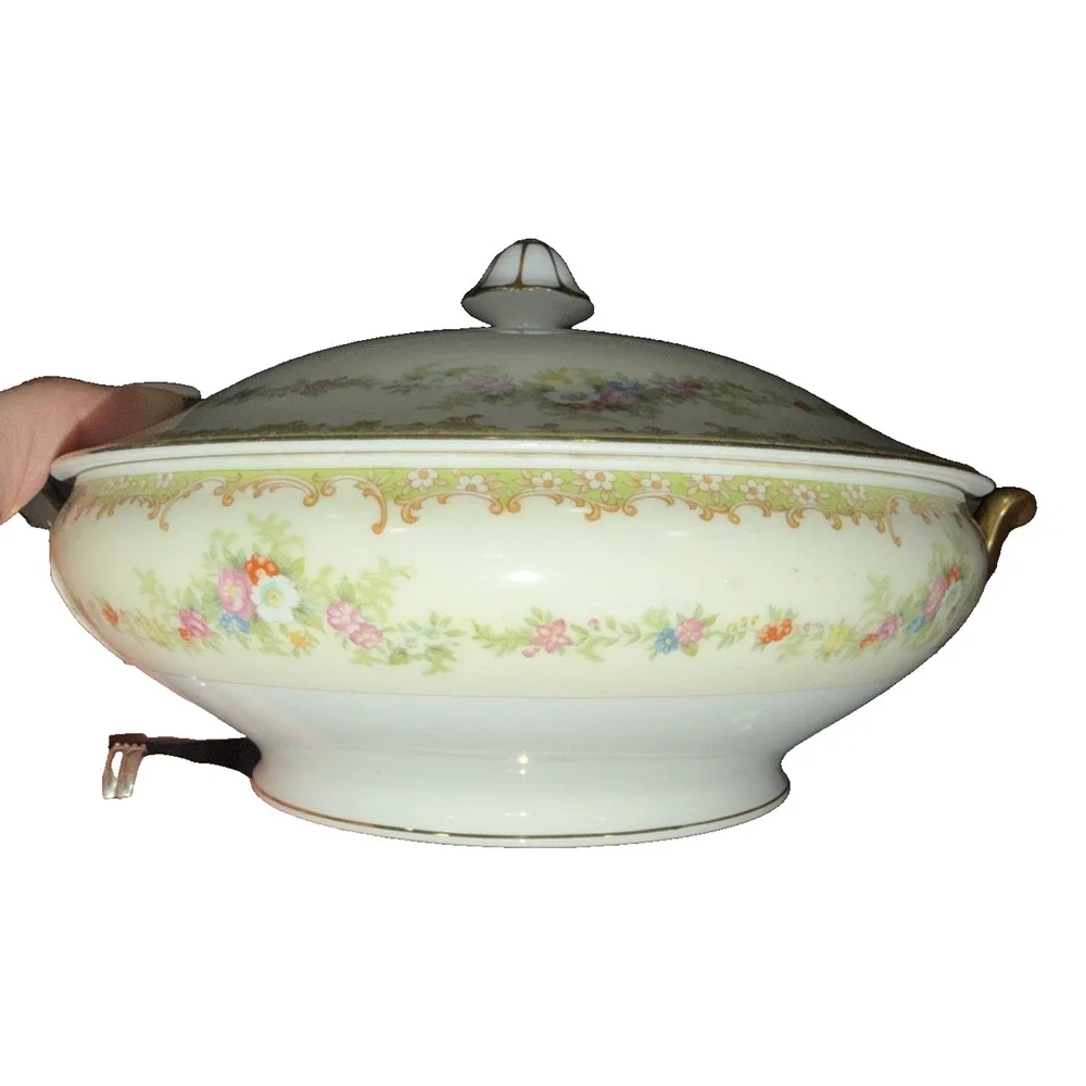Vintage Noritake Japan Covered Serving Bowl Floral Gold 11.5” (1918-1921) N44